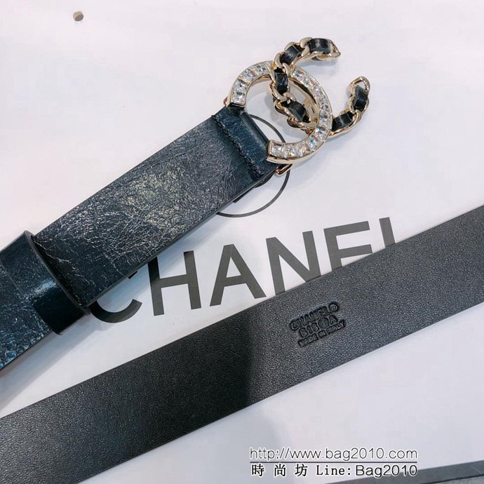 CHANEL香奈兒 18新款 zp同步 CC鏈條鑽扣 進口頭層皺山羊紋皮 時尚百搭款皮帶  xfp1155